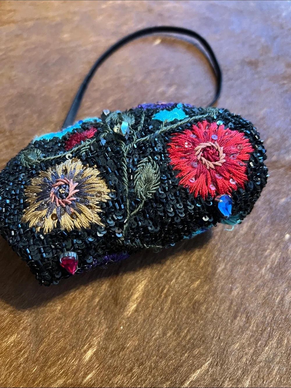 Santi Embroidered Black Floral Sequin Wristlet